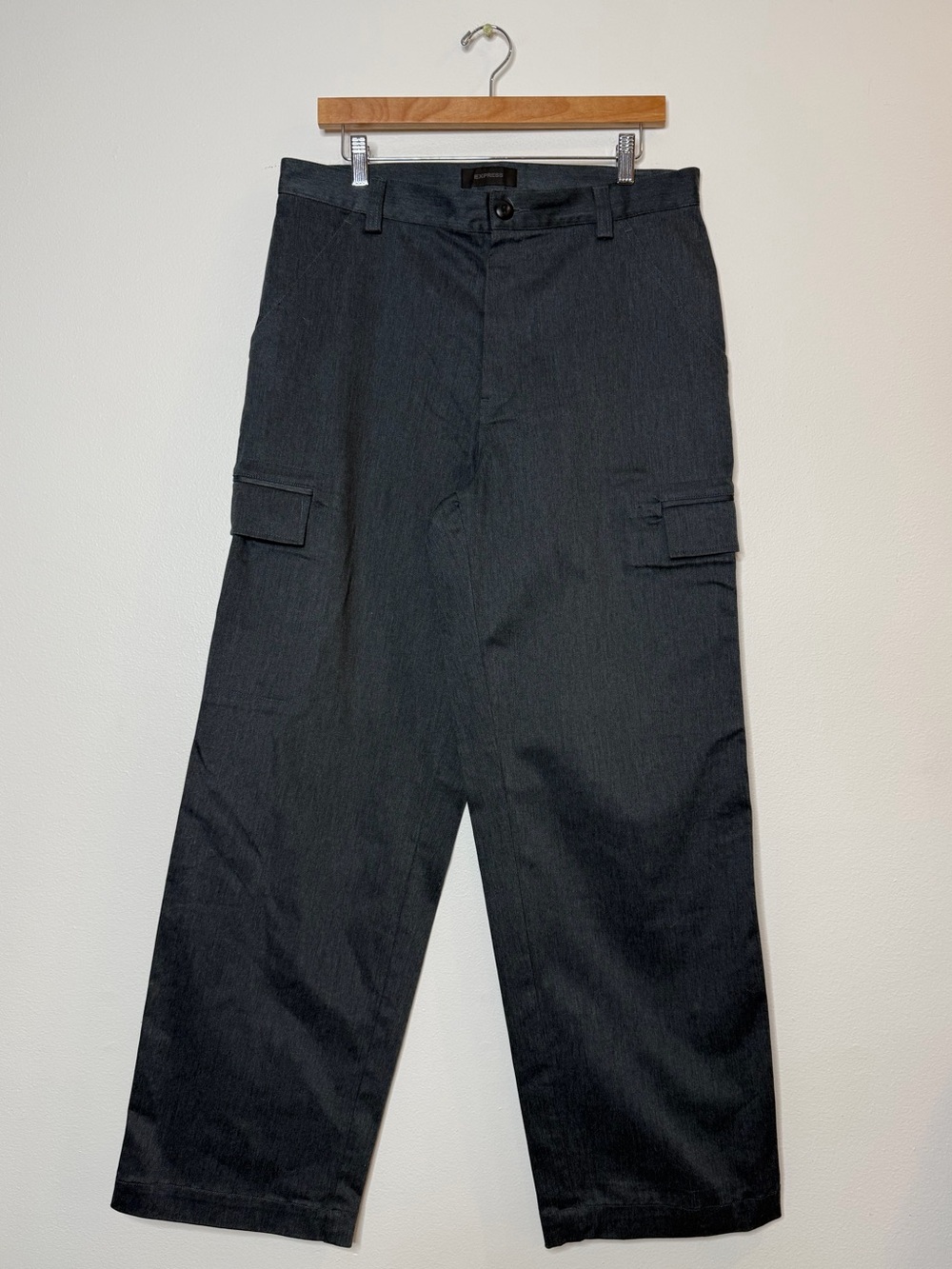 Express Y2K Men’s Clean Cargo Wide Straight Leg Dark Grey Pant size 34